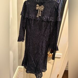 Teri Jon Navy Long Sleeve Lace Dress